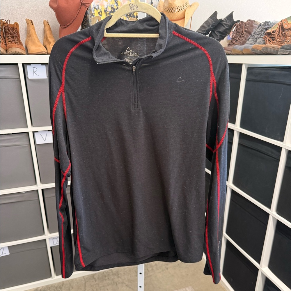 Merino Blend by Paradox Black Quarter-Zip Pullover with Red Accents
